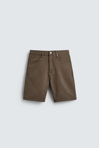 REGULAR FIT DENIM BERMUDA SHORTS - Brown by Zara