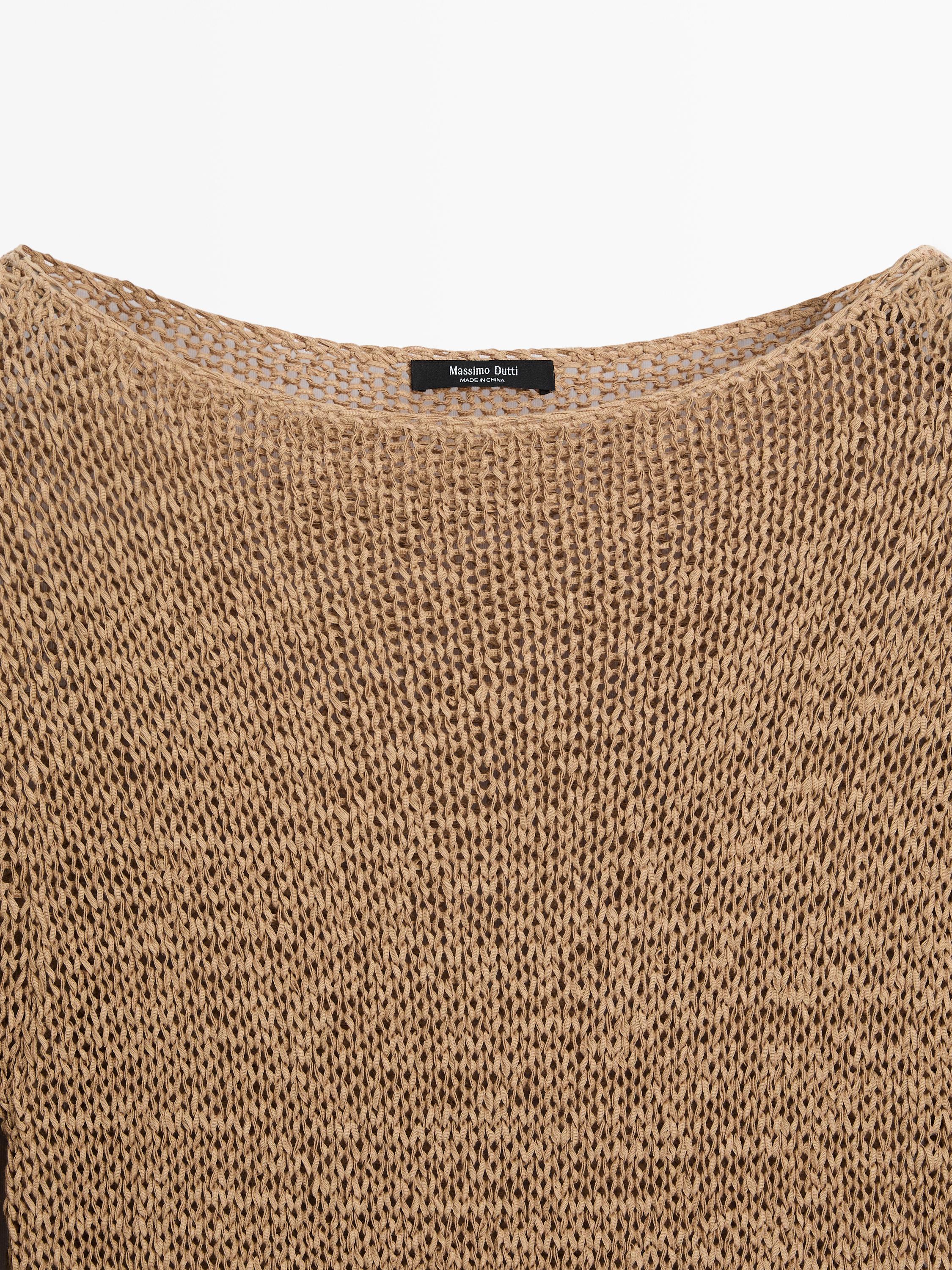Cotton blend knit boat neck sweater