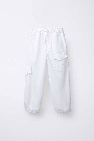 Zara POPLIN JOGGER PANTS - White - Image 0