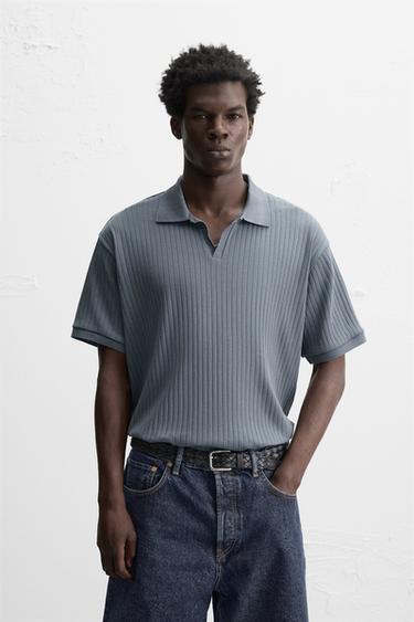 POLOSHIRT MIT RIPPENSTRUKTUR - Mittelblau von Zara