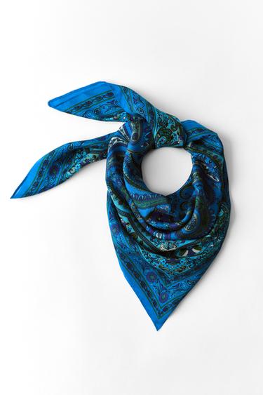 منديل من مزيج المودال والحرير بطبعة بيزلي - أزرق الخاص بـ Zara