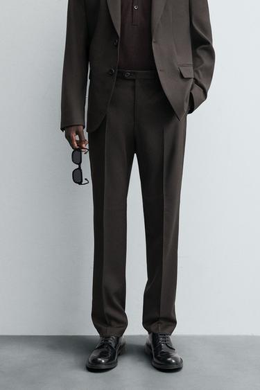Zara 100% WOOL SUIT PANTS - Brown