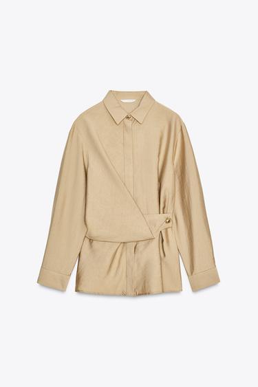 Zara GOLD BUTTON WRAP SHIRT - Sand