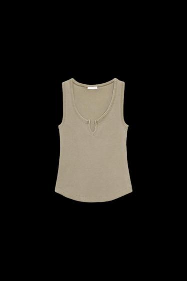 Zara WASHED EFFECT RUSTIC TOP - Dark beige