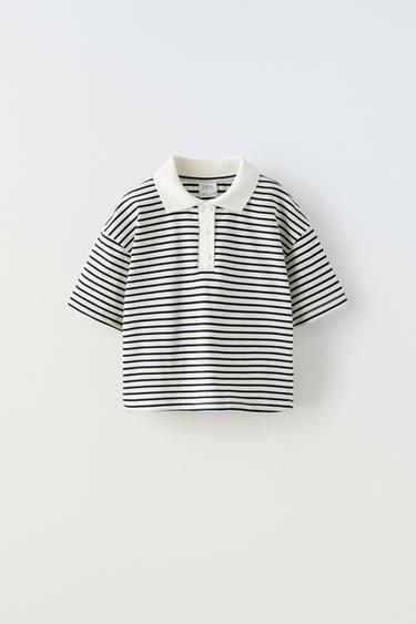 ФУТБОЛКА ПОЛО В ПОЛОСКУ — Цвет небеленого полотна/Синий от Zara — изображение 0