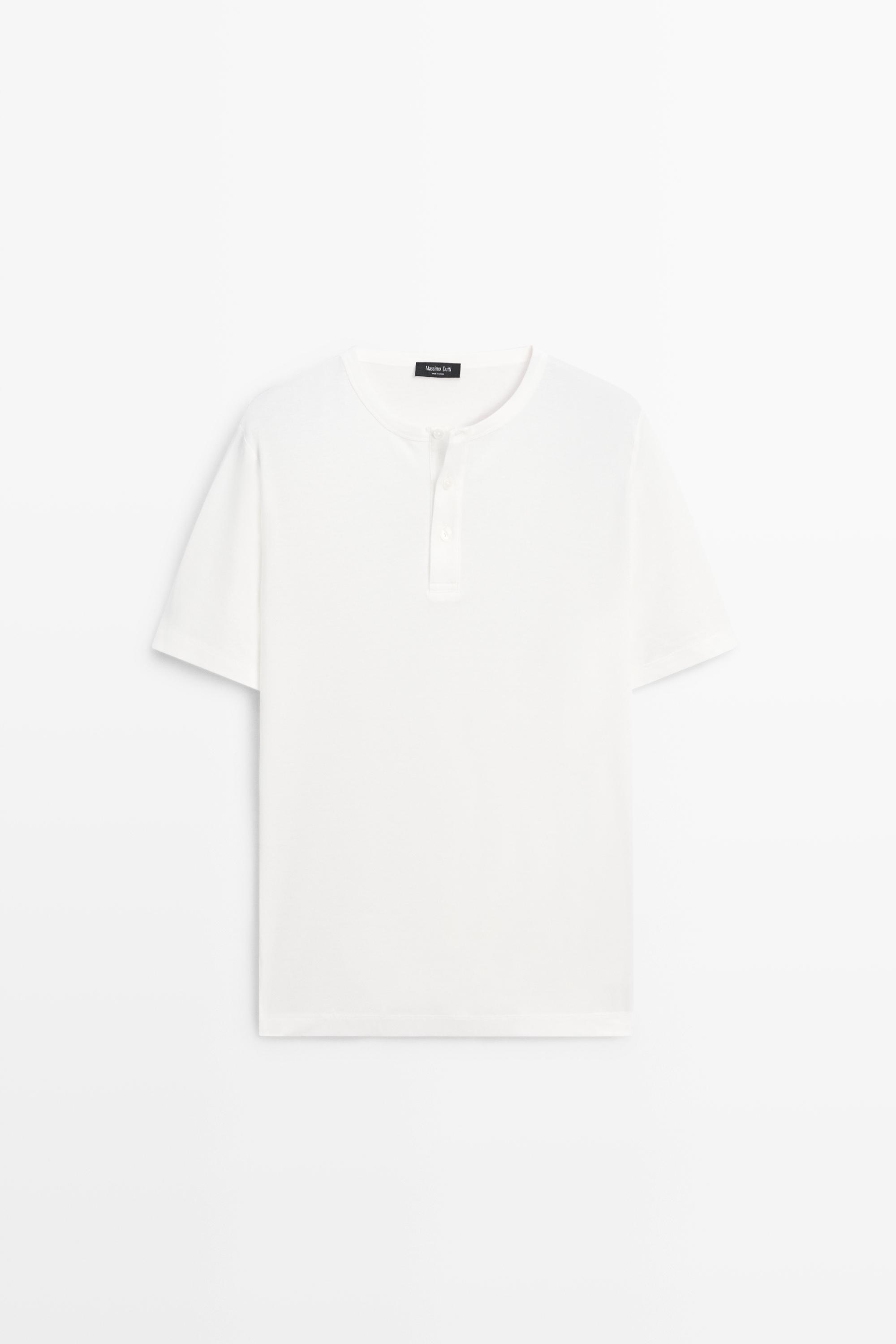100% cotton henley T-shirt — Oyster-white
