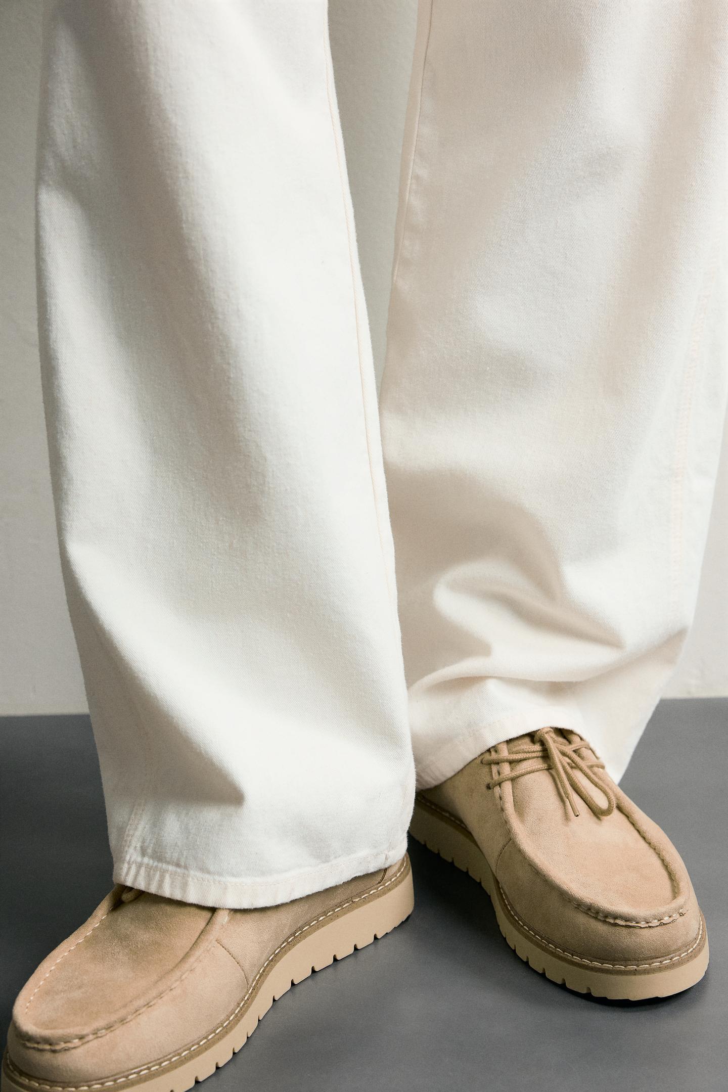 Мужские туфли Zara Apron-Toe Lace-Up, цвет: Бежевый — фото 3