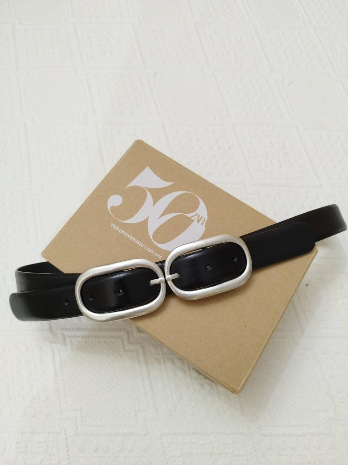 100% LEATHER BELT WITH DOUBLE BUCKLE - Image 3