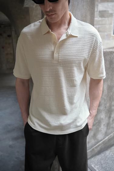 Zara 條紋提花 POLO 衫 - 裸色