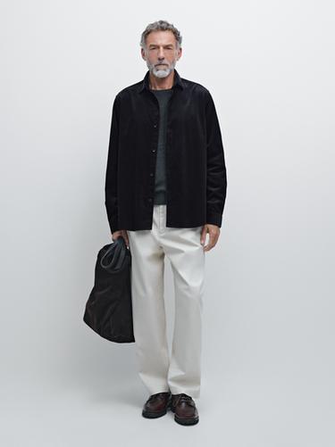 Zara Regular fit corduroy overshirt - Navy blue - Image 0