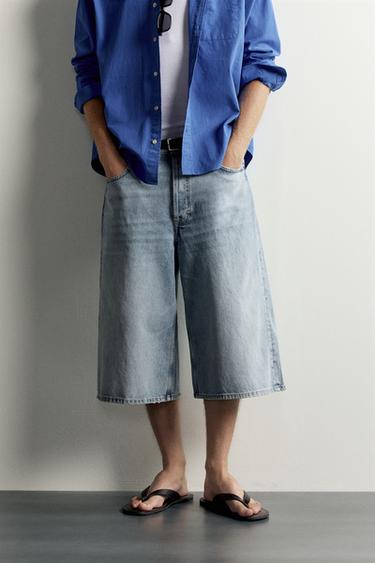 Zara 寬鬆版型丹寧短褲 - 淡藍色