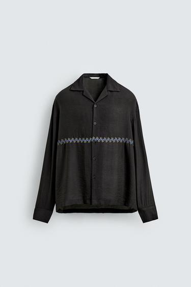 CAMISA FLUIDA BORDADO GEOMÉTRICO - Gris antracita de Zara