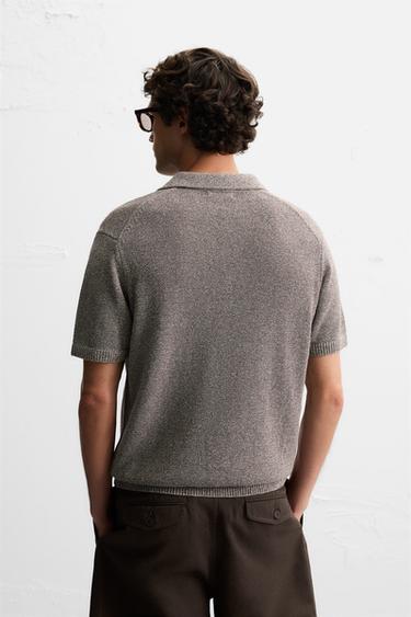 CONTRAST TEXTURE KNITTED POLO SHIRT - Brown by Zara - Image 2