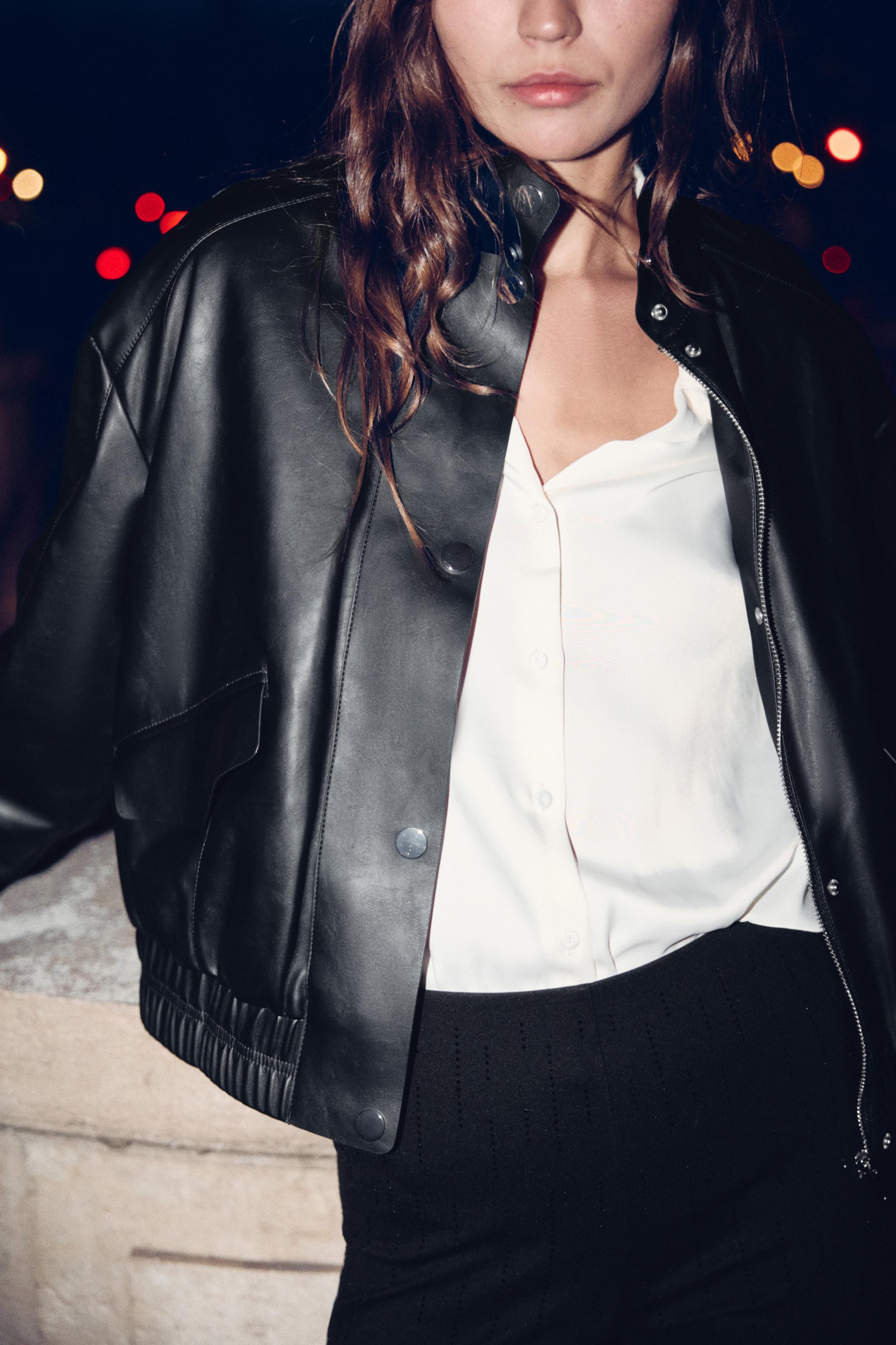 FAUX LEATHER HIGH-COLLAR JACKET