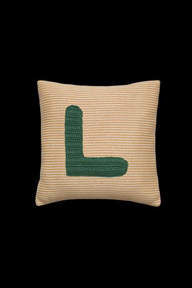 Zara CHILDREN'S EMBROIDERED LETTER L THROW PILLOW - Yellow