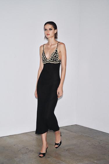 TRÄGERKLEID MIT SCHMUCKPERLEN - Schwarz von Zara - Bild 0