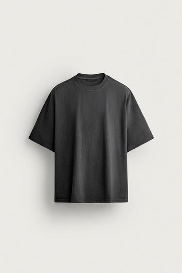 CAMISETA LAVADA RELAXED FIT BÁSICA - Antracita oscuro de Zara