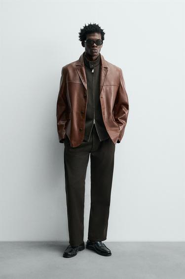 ШКІРЯНИЙ БЛЕЙЗЕР ВІЛЬНОГО КРОЮ - Коричневий Zara - Зображення 0