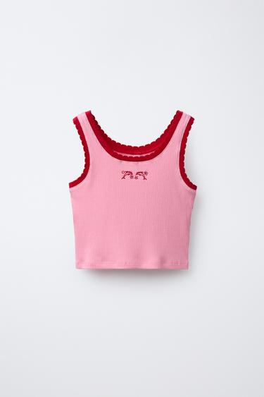 CAMISETA RIB DELFINES BORDADOS - Rosa de Zara - Imagen 0