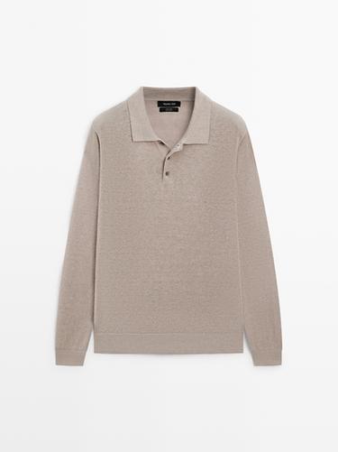Zara Linen polo collar knit sweater - Stone