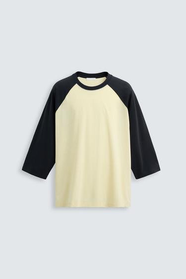 CAMISETA MANGA CONTRASTE - Amarillo claro de Zara