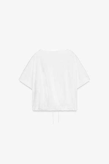 T-SHIRT EN COTON FRONCÉ - Blanc de Zara - Image 6