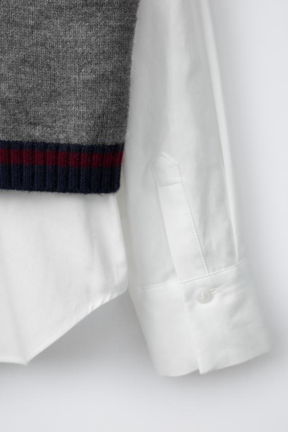 CHEMISE COMBINÉE GILET EN MAILLE VARSITY - Gris de Zara - Image 3