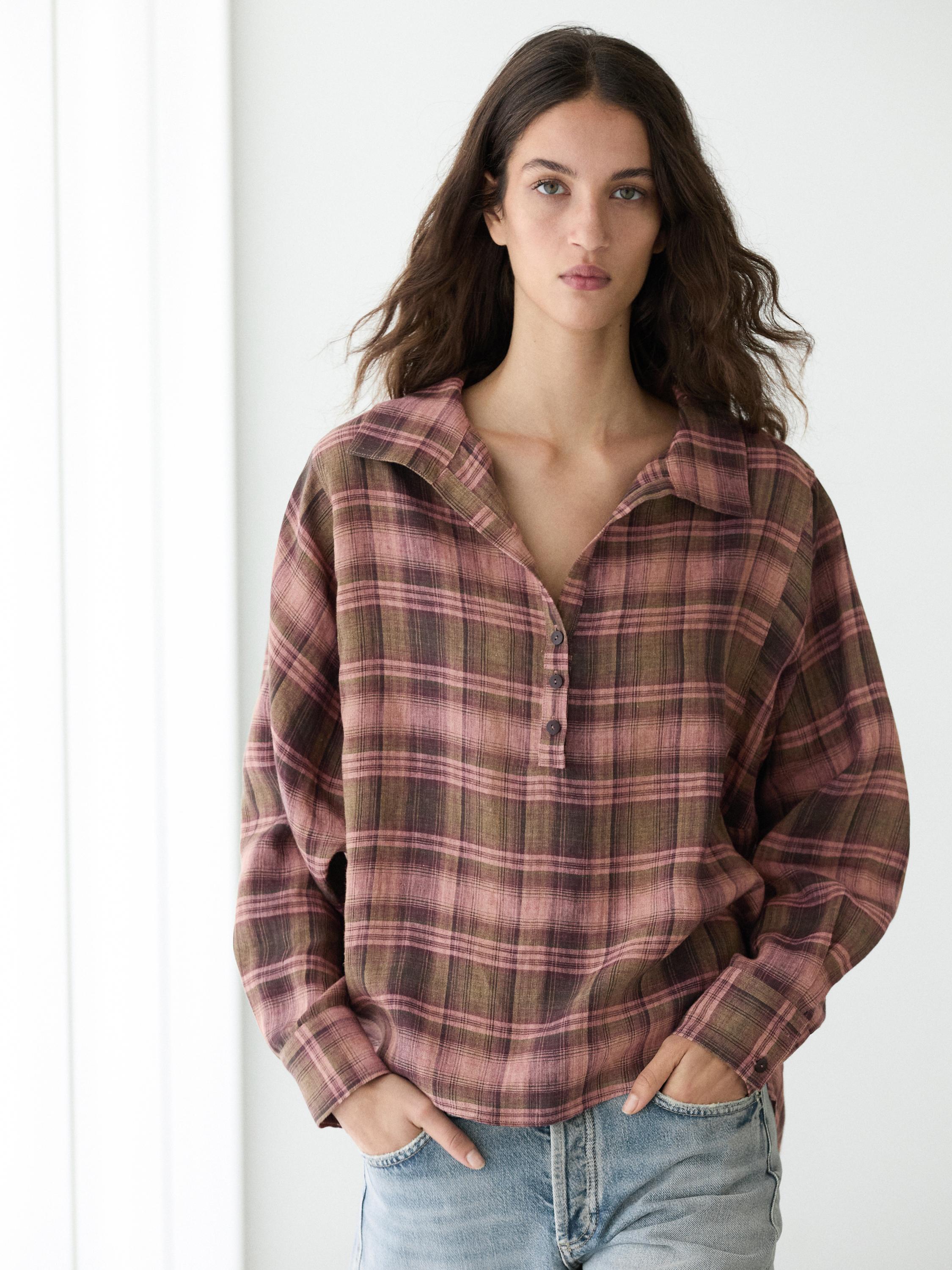 Flowing 100% linen check shirt