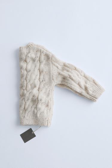 Zara TIMELESZ - WOOL BLEND CABLE-KNIT SWEATER - Light beige