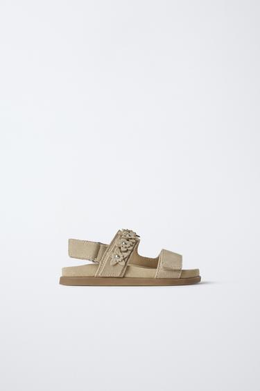 SANDALIA PIEL FLORES - Marrón Arena de Zara - Imagen 0