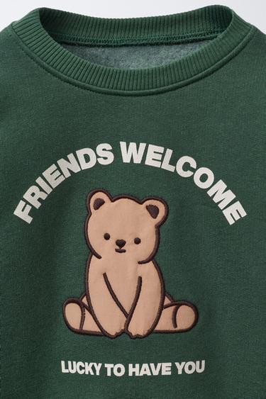 BEAR SWEATSHIRT AND RIBBED FLORAL LEGGINGS SET - Green by Zara - Image 2