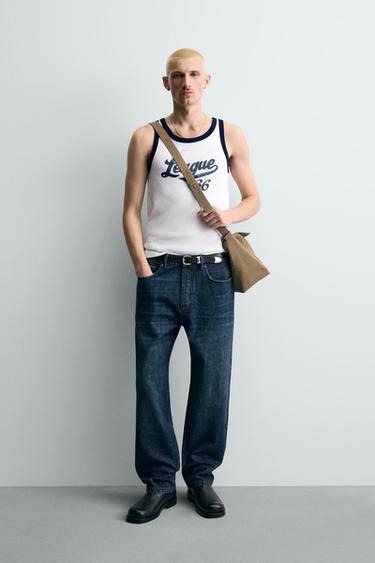 RIBBED CONTRAST SLOGAN TANK TOP - White by Zara - Image 0