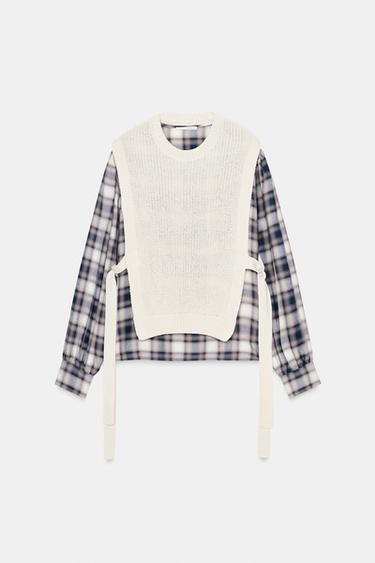 CHECK SHIRT WITH WAISTCOAT - Ecru by Zara - Image 4