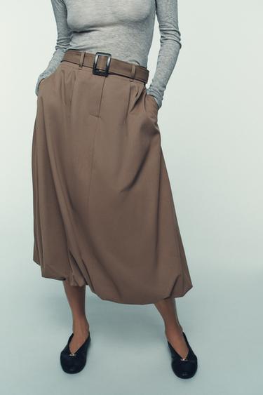 MIDI BALLOON SKIRT WITH BELT - camel by Zara