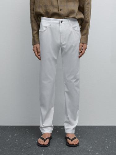 Zara Slim-fit lightweight textured weave denim trousers - White