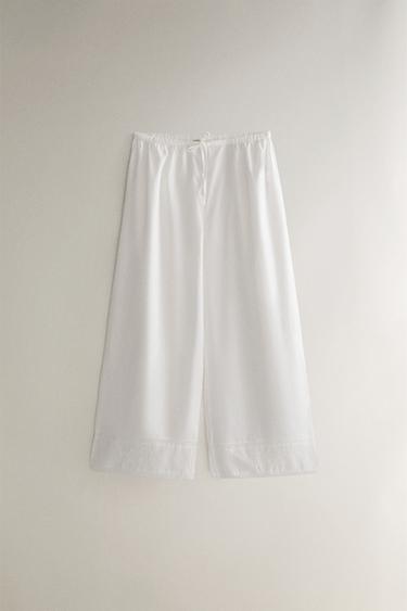 Zara LACE TRIMMED PANTS - White - Image 0
