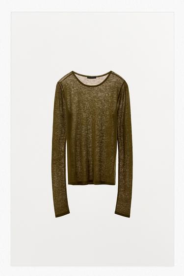 100% WOOL T-SHIRT - Green by Zara