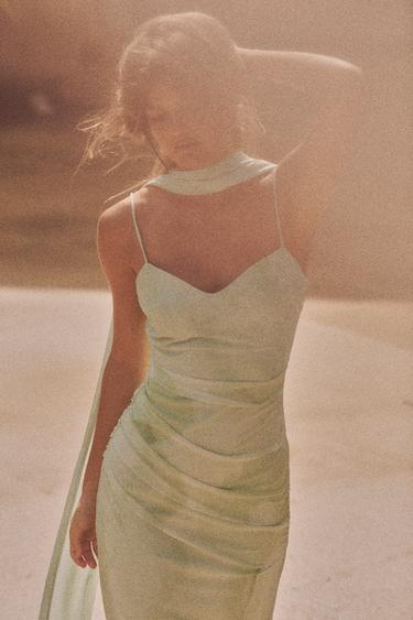 TULLE MIDI DRESS WITH SCARF - Greens by Zara