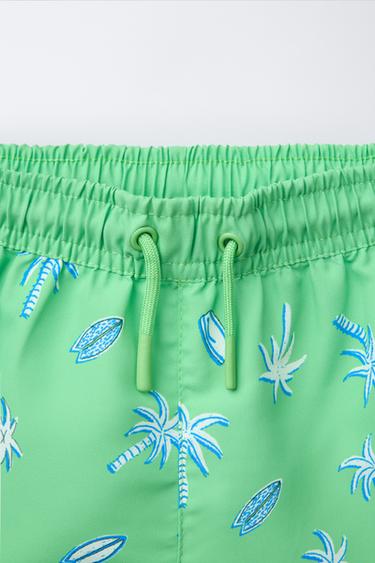 6-14 YEARS/ PALM TREE AND SURF SWIM BERMUDA SHORTS - Green by Zara - Image 2