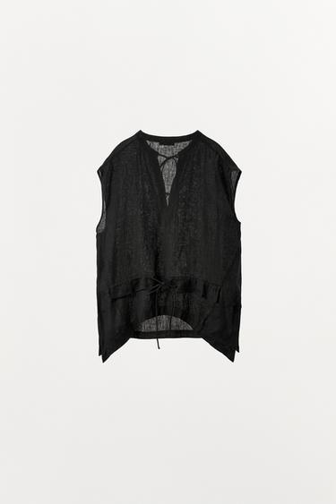 BLOUSE EN LIN 100 % À NŒUDS - Noir de Zara - Image 5