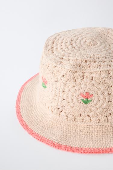 CROCHET BUCKET HAT WITH FLOWERS - Ecru by Zara - Image 1
