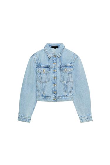 Z1975 CROPPED DENIM JACKET WITH SHOULDER PADS - Mid-blue by Zara