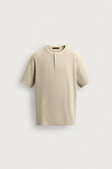 WASHED KNIT HENLEY T-SHIRT - Ecru by Zara