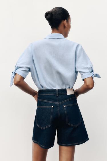 Z1975 MOM-FIT HIGH-WAIST SHORTS - Blue de Zara - Image 4