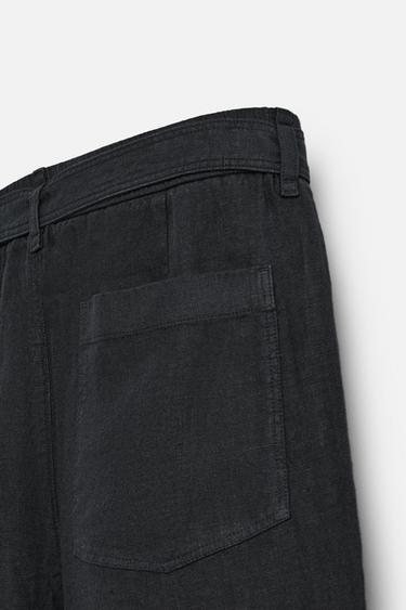PANTALON 100 % LIN CEINTURE - Noir de Zara - Image 9