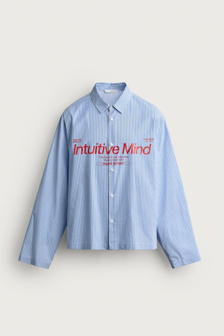 Camisa relaxed fit rayas texto estampado