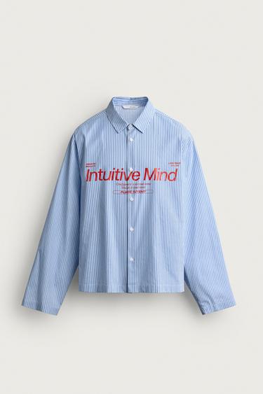 RELAXED FIT STRIPED SLOGAN PRINT SHIRT - striped by Zara