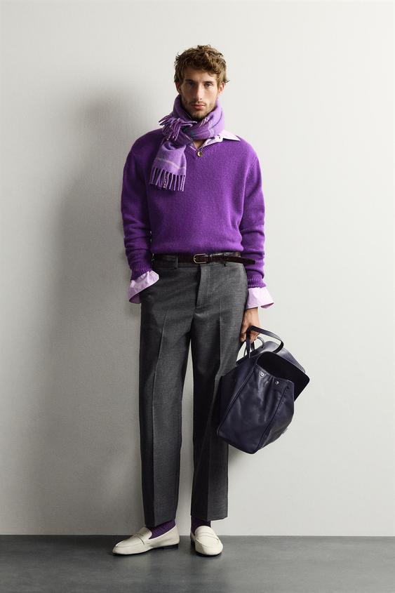 100% CASHMERE V-NECK JUMPER - Dark purple by Zara - Image 0