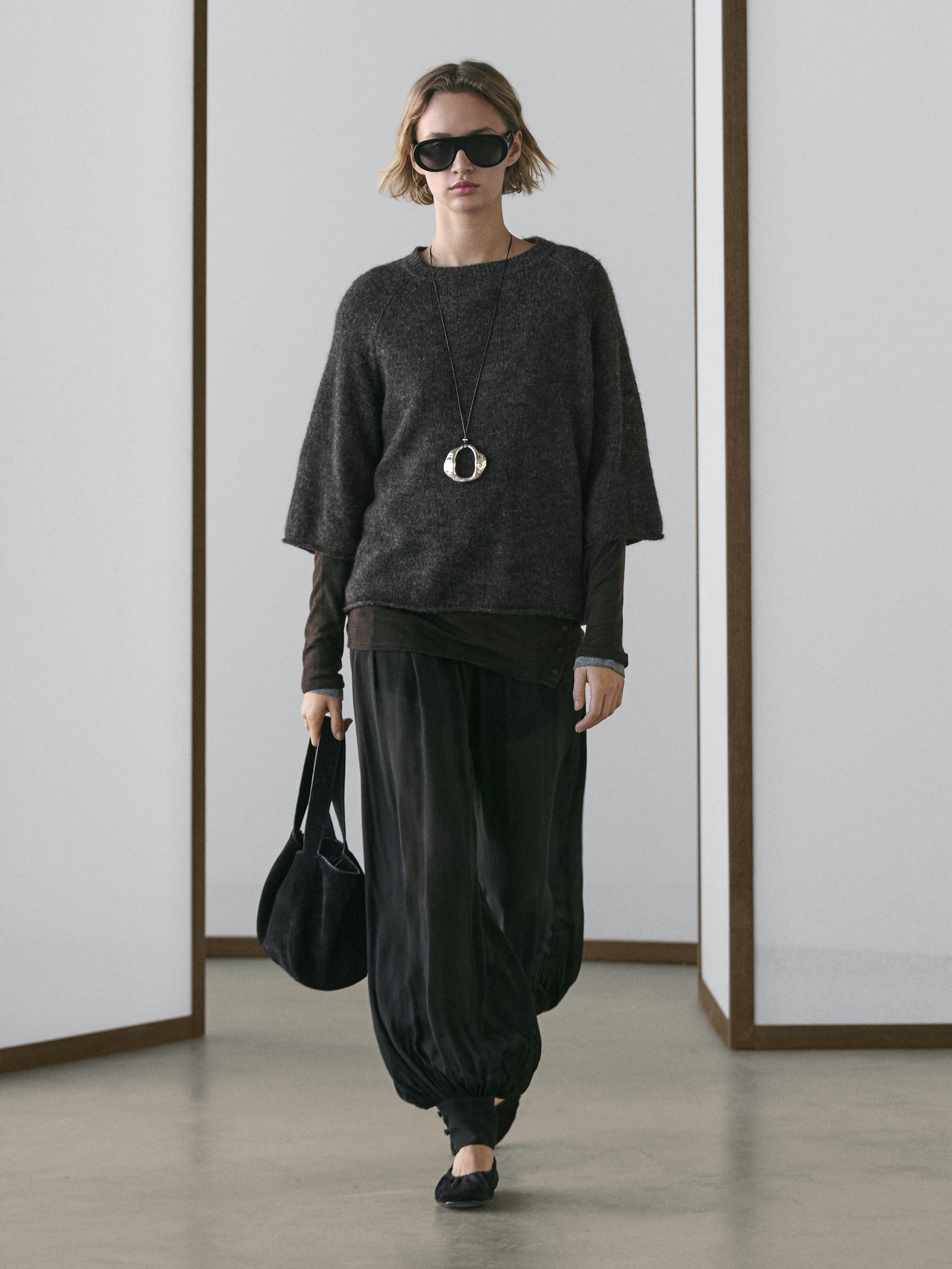 Knit alpaca and wool blend raglan sleeve sweater