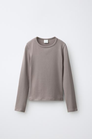 CAMISETA LISA CON MODAL - Marrón / Topo de Zara